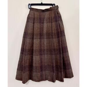 Elegant Brown Plaid midi Skirt